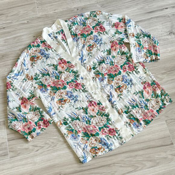 90s Y2K Victorias Secret Gold Label Semi Sheer Floral Pajama Top M - Picture 1 of 7